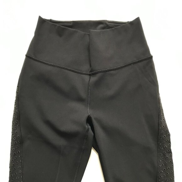 Lululemon Ornate Crop Leggings Womens 6 Black 17" Inseam Eyelet Side Trim Run - Picture 3 of 8